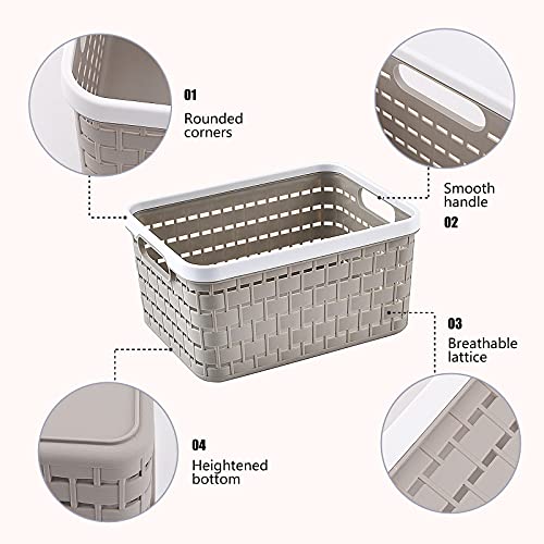 Cestas de Almacenamiento de plástico,3 piezas Cajas para Almacenamiento Organizador de Almacenamiento Cesta de Rectangular con asas Cesta de tejido de plástico para cocina, baño y armario (light gray)