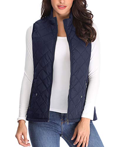 Chaleco Acolchado para Mujer Chaquetas Soporte de Gilet Chaqueta Azul Bolsillos con Cremallera Mangas empacables Capucha - M