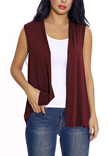 Chaleco sin Mangas Cardigan para Mujer Abrigo Ligero y Fresco (XL, Wine Red)