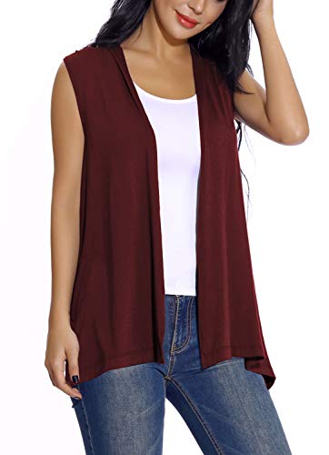 Chaleco sin Mangas Cardigan para Mujer Abrigo Ligero y Fresco (XL, Wine Red)