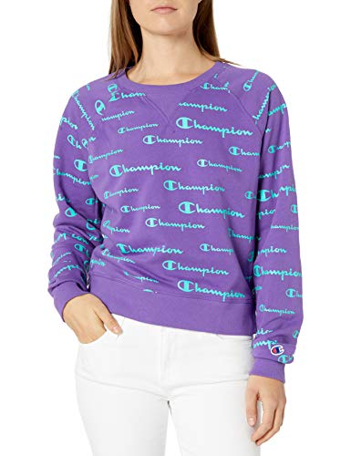 Champion Women's Campus French Terry Crew, Solid Scripts/Purple Crush, X Small