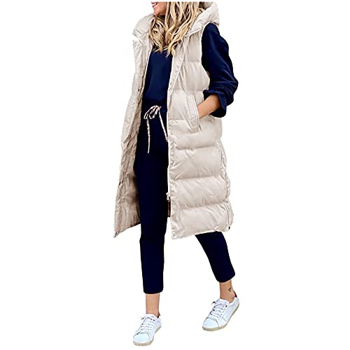 Chaquetas sin Mangas Chalecos Acolchados Medio Largo Chaleco de Plumas Invierno con Capucha Parka Abrigos Puffer Outwear Felpa Tops Caliente Pullover Jersey SHOBDW(A,XL)