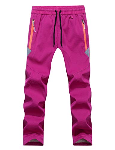 CHENXI Pantalón de esquí para niños de chaxi, Pantalones Softshell para Invierno, Pantalones para Exteriores con Forro y Bolsillos Reflectantes, Niños, Color Roserot, tamaño 160 cm