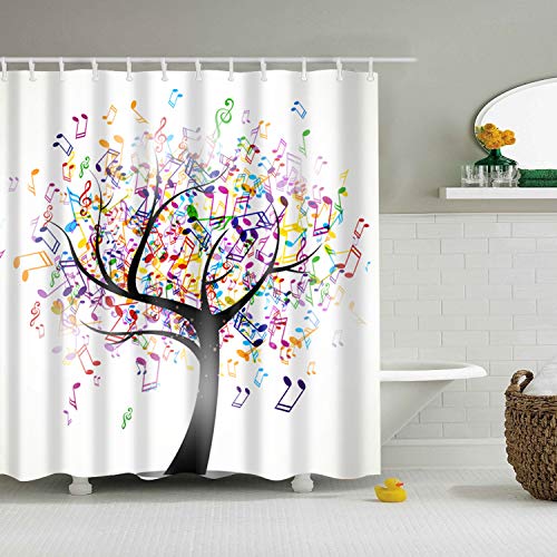 Chickwin Cortina de Ducha Antimoho, Arbol de la Vida Impermeable Cortinas Baño de Tela 180X180cm Poliéster 3D Digital Vibrante Impresión Diseño con 12 Anillos (180x200cm,La Musica)