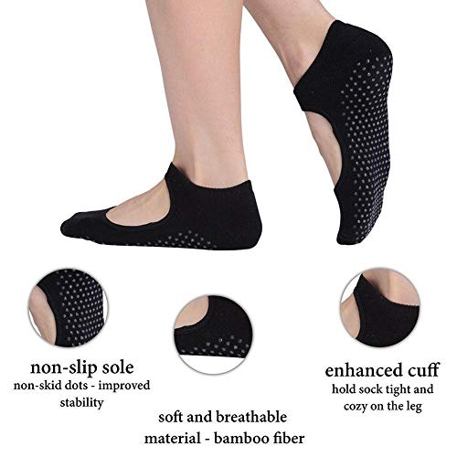 cholinchin 4 Pares de Calcetines de Yoga Damas Antideslizante Antideslizante Yoga/Polkadots algodón Mujer para Deporte Pilates, Ballet y Varilla, Talla única 36-43