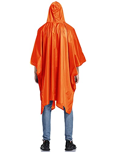 Chubasquero Hombre Poncho de Lluvia Reutilizable Capa Impermeable Multifuncional con Capucha Ligero Adulto al Aire Libre Naranja