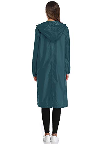 Chubasquero Mujer Poncho de Lluvia Impermeable Reutilizable Ligero con Capucha para el Aire Libre Azul Turquesa M