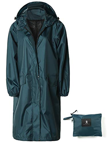 Chubasquero Mujer Poncho de Lluvia Impermeable Reutilizable Ligero con Capucha para el Aire Libre Azul Turquesa M