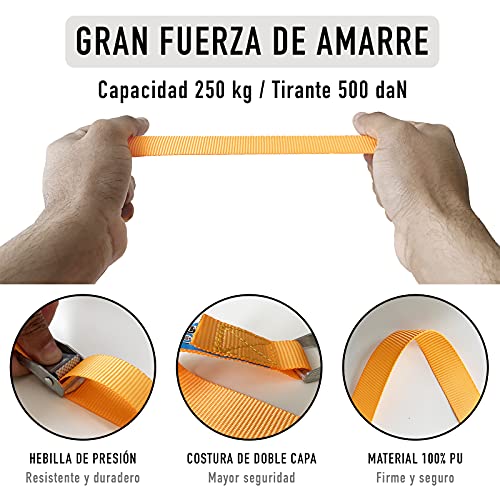 Cinta de Amarre de Carga. Correas con Hebilla de Sujeción. Cincha. Amarre para Baca. Cinturón para Sujetar Bultos. 250 Kg. Pulpo para Bicicletas.