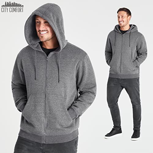 CityComfort Sudaderas Hombres con Capucha y Cremallera Básicas (XXL, Carbón)