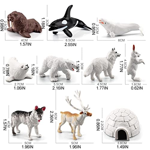 CJMING Juego de 10 figuras de animales polares, figuras de animales, modelo de juguetes de círculo ártico realista, animales marinos, incluidos conejos árticos, zorros, esquimales, ballenas asesinas