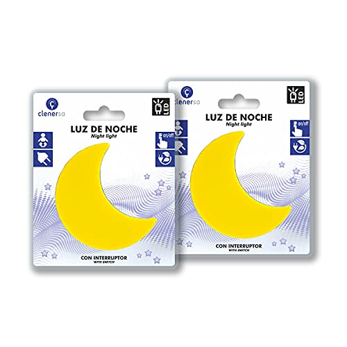 Clenersa Luz de noche con interruptor 220V, 0.1 W, Amarillo, Pack 2 un, 2