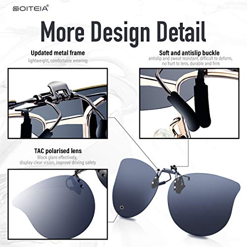 Clip para Gafas para Sol Polarizadas Hombre Mujer- Flip up Clip Lentes de Sol, Gato Retro Gafas de Sol con Clip para Conducir Pesca Deporte al Aire Libre, Protección UV400 (Gris)