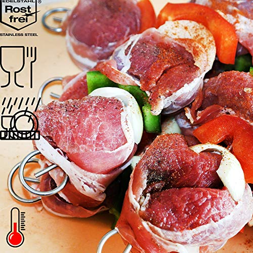 COM-FOUR® 32x Brochetas de kebab de acero inoxidable - Brochetas de carne de 22 cm de longitud - Brochetas de verduras de primera calidad en un juego (22cm - 32 piezas)