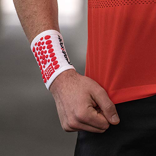 Compressport - Muñequera multideporte negra/roja - Sweatbands 3D.Dots - Muñequera antitranspiración - Propiedades ultra absorbentes - Fibras de secado rápido