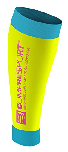 COMPRESSPORT R2 Fluo Pantorrillera, Unisex, Amarillo Fluor, 4