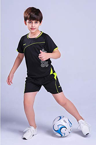 Coralup Niños Adultos Deportes Pantalones Cortos Conjuntos Fútbol y Baloncesto Uniforme Jerseys Chándal Trajes de Entrenamiento Verano Playa Manga Corta Conjunto 120-195cm, Negro, 10-11 Años