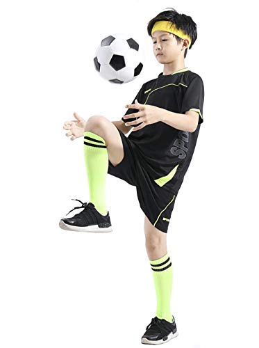 Coralup Niños Adultos Deportes Pantalones Cortos Conjuntos Fútbol y Baloncesto Uniforme Jerseys Chándal Trajes de Entrenamiento Verano Playa Manga Corta Conjunto 120-195cm, Negro, 10-11 Años