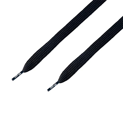 CORD ON - Cordones casual planos superanchos de poliéster para zapato y zapatilla. Cómodos y prácticos. 15 mm de ancho - 1 par (Negro, 90 cm)