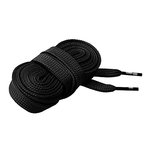 CORD ON - Cordones casual planos superanchos de poliéster para zapato y zapatilla. Cómodos y prácticos. 15 mm de ancho - 1 par (Negro, 90 cm)