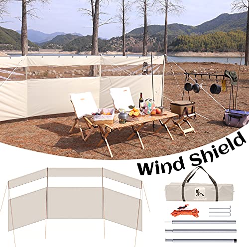 Cortavientos para acampar Protección contra el viento Playa Refugio Parabrisas Parasol Lona con ventana superior para jardín al aire libre Caravana Estufa de carbón Parrillas BBQ Picnic (Beige)