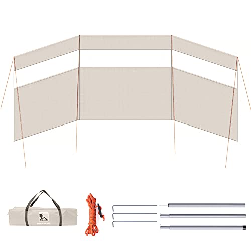 Cortavientos para acampar Protección contra el viento Playa Refugio Parabrisas Parasol Lona con ventana superior para jardín al aire libre Caravana Estufa de carbón Parrillas BBQ Picnic (Beige)