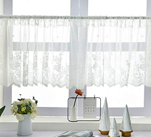 Cortina de encaje con bolsillo para barra de café, cortinas de nivel corto, tratamiento de media ventana para cocina, baño, cortina de ventana, 200 cm x 50 cm