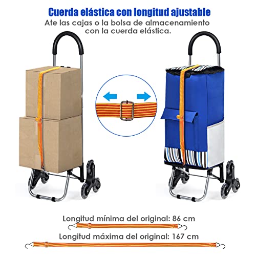 COSTWAY 2 en 1 Carro Sube Escaleras, Carro Plegable de la Compra con Ruedas, Bolsa en Tejido Oxford Desmontable, Estructura en Acero Inoxidable, Cuerda Elástica, Dobles Ganchos, Hacer Camping