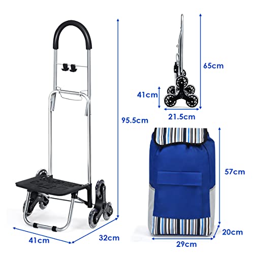 COSTWAY 2 en 1 Carro Sube Escaleras, Carro Plegable de la Compra con Ruedas, Bolsa en Tejido Oxford Desmontable, Estructura en Acero Inoxidable, Cuerda Elástica, Dobles Ganchos, Hacer Camping