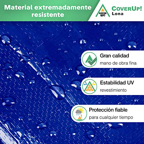 CoverUp! Lona Impermeable Exterior 2 x 3 m [120 g/m2] & Cuerda de 12 m, Lona de protección con Ojales para Muebles de jardín, Piscina, Coche, Camiones, Resistente a la Rotura