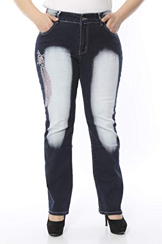 Crazy Age Pantalones vaqueros de tallas grandes Acid Wash Tribal Tattoo Unikat llamativos pantalones vaqueros curvos para mujer Cb024b 52