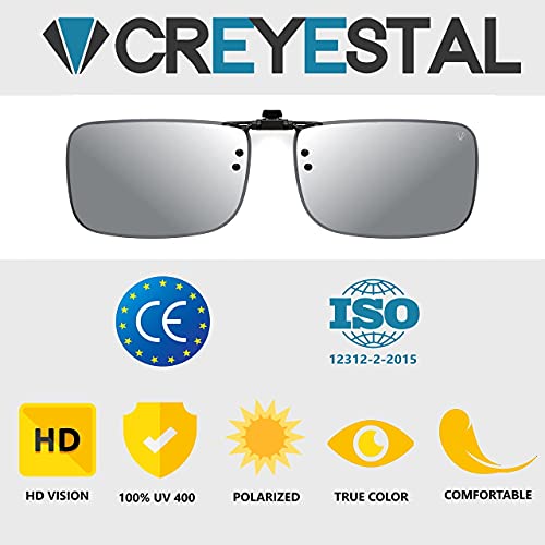 CREYESTAL Clip Gafas de Sol Polarizadas, Clip para Gafas para Sol, Clip Solar, Abatible y Ultraligero, Hombre, Mujer, 100% Anti-UV, Certificado CE