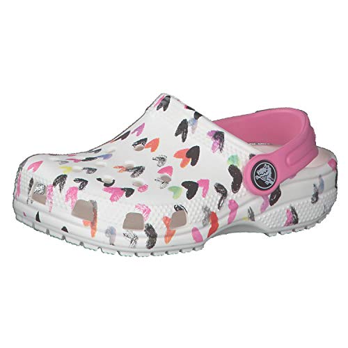 Crocs Classic Heart Print Clog K Unisex Niños Zoccoli, Blanco (White), 28/29 EU