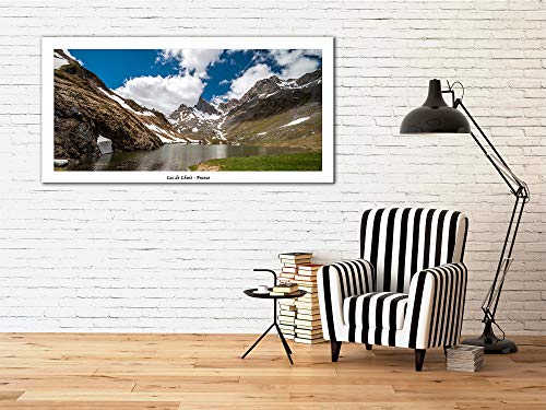 Cuadro paisaje, decoración de pared salón moderno, imagen sobre lienzo, cuadro de fotos de los pirenos Lago de Lhors, 60 x 30 cm