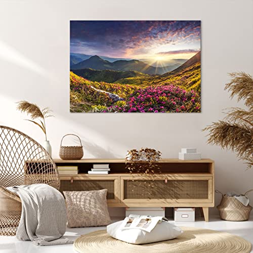 Cuadro sobre lienzo - Impresión de Imagen - Montañas Prado Paisaje bosque - 100x70cm - Imagen Impresión - Cuadros Decoracion - Impresión en lienzo - Cuadros Modernos - AA100x70-3152