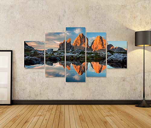 Cuadros decoracion salon modernos Tre Cime o Tre Cime di Lavaredo con reflejo en el lago al atardecer, Dolomitas, Alto Adige, Alpes italianos, Europa ULZ