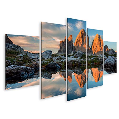 Cuadros decoracion salon modernos Tre Cime o Tre Cime di Lavaredo con reflejo en el lago al atardecer, Dolomitas, Alto Adige, Alpes italianos, Europa ULZ