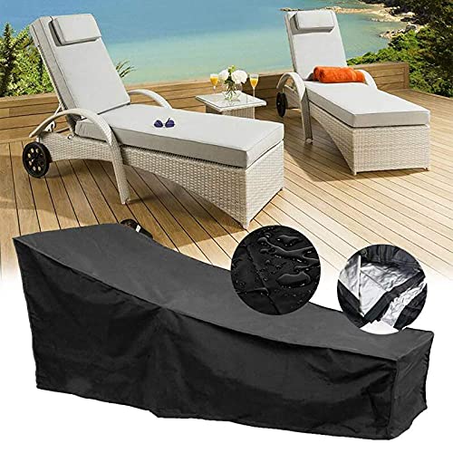 Cubierta de Muebles de Jardín,Impermeable Funda Tumbona Exterior de Jardín Patio, Resistente al Viento Anti UV Cubierta Tumbona Protectora para Muebles de Jardín 210 * 75 * 80 * 40CM,Negro