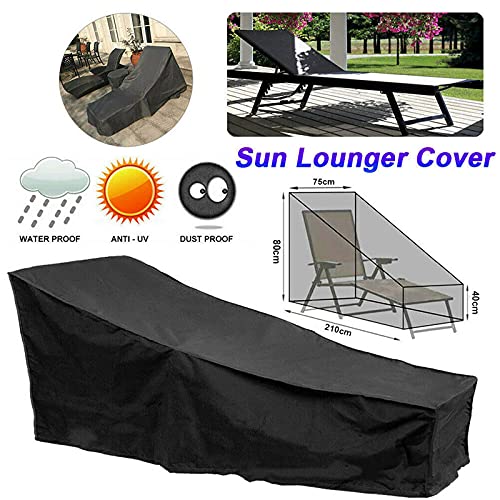 Cubierta de Muebles de Jardín,Impermeable Funda Tumbona Exterior de Jardín Patio, Resistente al Viento Anti UV Cubierta Tumbona Protectora para Muebles de Jardín 210 * 75 * 80 * 40CM,Negro