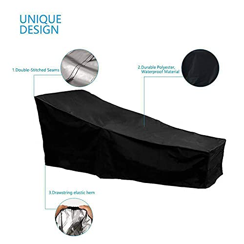 Cubierta de Muebles de Jardín,Impermeable Funda Tumbona Exterior de Jardín Patio, Resistente al Viento Anti UV Cubierta Tumbona Protectora para Muebles de Jardín 210 * 75 * 80 * 40CM,Negro