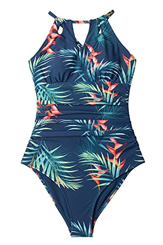 CUPSHE Bañador para Mujer Reductora Barriga Cutout Cuello Alto Traje de Baño, L