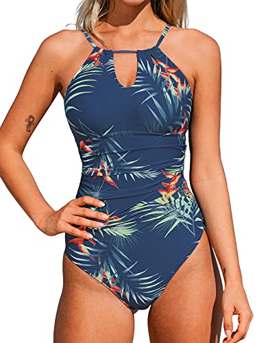 CUPSHE Bañador para Mujer Reductora Barriga Cutout Cuello Alto Traje de Baño, L