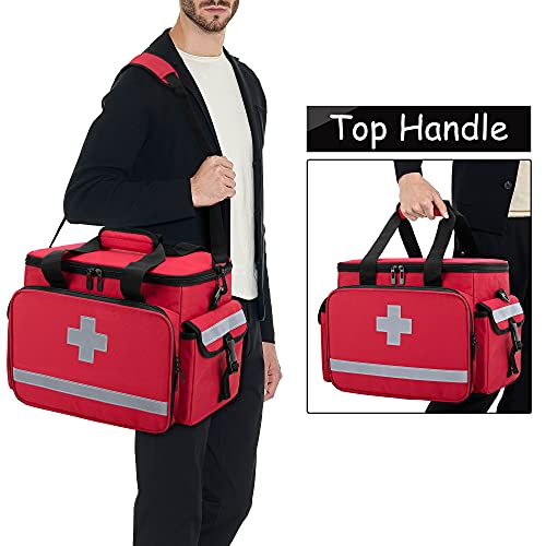 CURMIO Bolsa de Primeros Auxilios, Botiquín de Primeros Auxilios, Bolsa para Emergencias con Bandolera y 2 Divisores Desmontables y 2 Detachable Dividers, Bolsa Médico,Rojo, Sola Bolsa