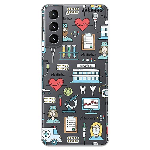 Dakanna Funda para [ Samsung S21 5G ] de Silicona Flexible, Dibujo Diseño [ Simbolos Medicina Enfermera Ambulancia Corazón Hospital ], Color [Fondo Transparente] Carcasa Case Cover de Gel TPU