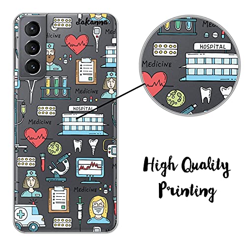 Dakanna Funda para [ Samsung S21 5G ] de Silicona Flexible, Dibujo Diseño [ Simbolos Medicina Enfermera Ambulancia Corazón Hospital ], Color [Fondo Transparente] Carcasa Case Cover de Gel TPU