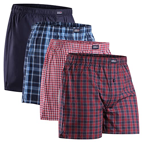 DANISH ENDURANCE Organic Woven Boxers L Assorted Blue/Red Mix 4-Pack