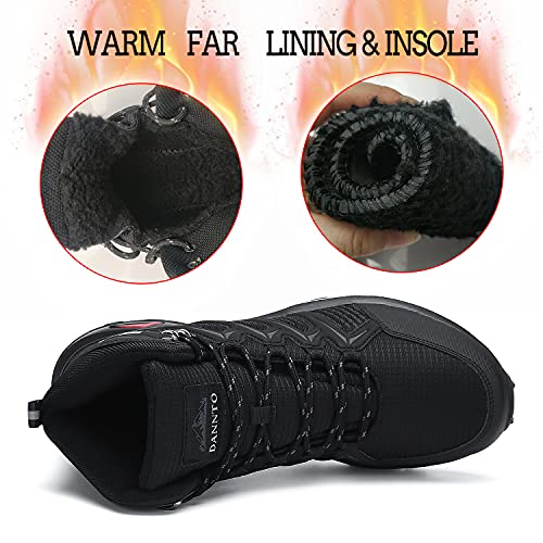 Dannto Hombre Botas de Nieve Invierno Botines Zapatos Cálido Fur Forro Aire Libre Boots Antideslizante Calientes zapatos de Senderismo para Trail Urbano Senderismo Esquiar Caminando(Negro-B,44)