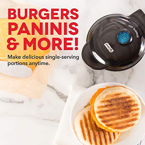 Dash Mini Maker Máquina de parrilla portátil + Prensa para panini para hamburguesas gourmet, sándwiches, pollo + otros en la marcha desayuno, almuerzo, o aperitivos con guía de recetas