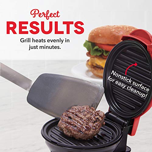 Dash Mini Maker - Parrilla portátil + prensa Panini para hamburguesas gourmet, sándwiches, pollo + otros sobre la marcha, desayuno, almuerzo o aperitivos con guía de recetas, color rojo