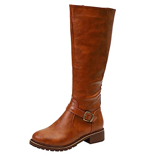 Dasongff Botas de caña alta para mujer, con tacón redondo, para invierno, otoño, cowboy con tacón bajo